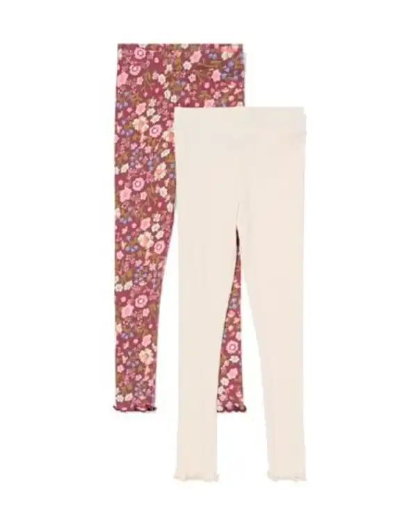 Bild 2 von Kinderleggings gerippt mit Blumen – 2 Stück hellbraun