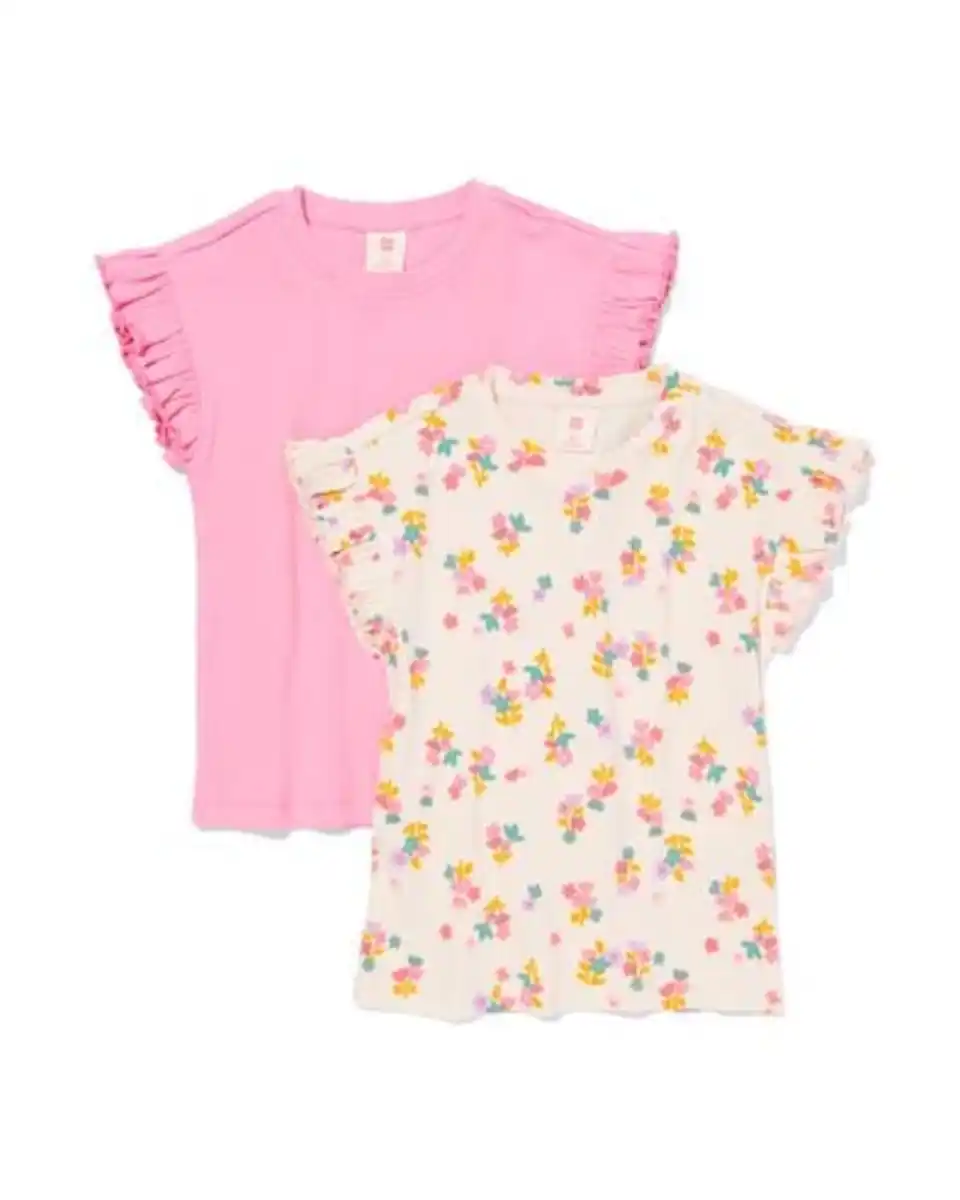 Bild 2 von Kinder-T-Shirts gerippt mit Blumen – 2 Stück rosa