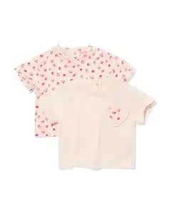 Baby-T-Shirts aus Jersey mit Herzen – 2 Stück ecru