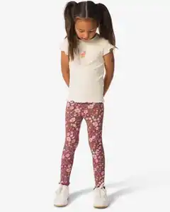 Kinderleggings gerippt mit Blumen – 2 Stück hellbraun