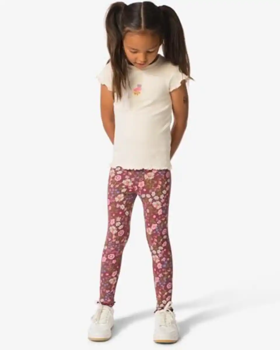 Bild 1 von Kinderleggings gerippt mit Blumen – 2 Stück hellbraun