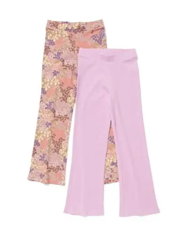 Bild 2 von Kinderleggings, Flared Fit, gerippt, geblümt – 2 Stück violett