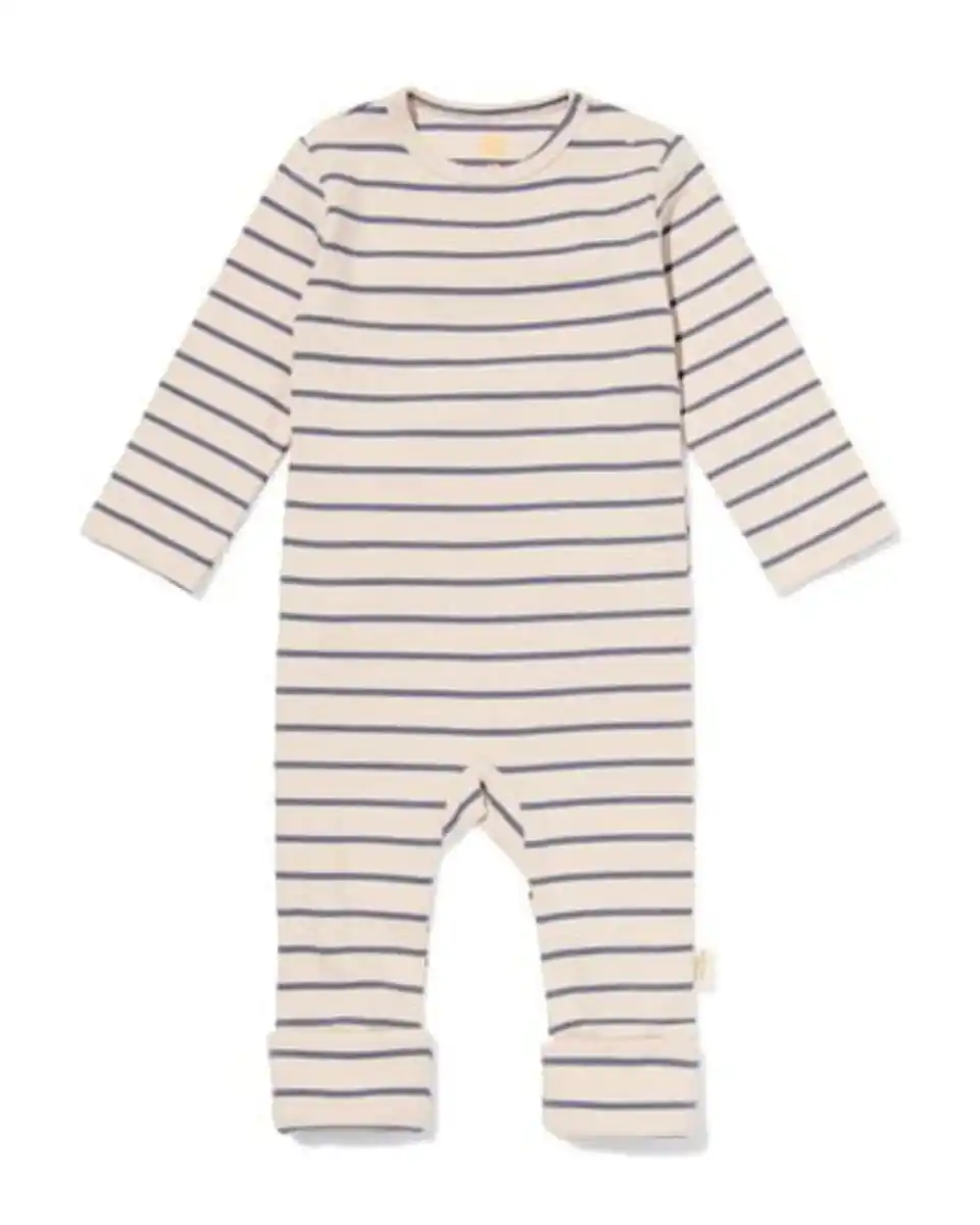 Bild 1 von Newborn mitwachsender Strampler, gestreift ecru