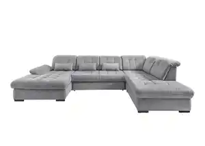 Wohnlandschaft Rigatti Silber Chenille mit Bettkasten, Silberfarben