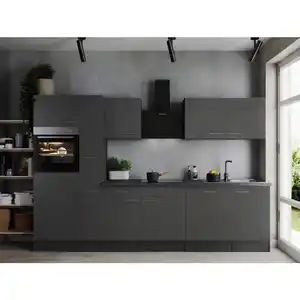 Respekta Küchenblock Oliver,Grau, Metall, 1 Schublade(n) Schubladen, seitenverkehrt montierbar, nur wie online abgebildet bestellbar, 310 cm, links aufbaubar, rechts aufbaubar, Küchen, Küchenzeile