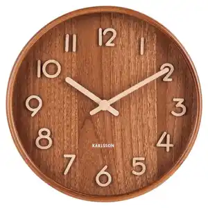 Karlsson Wanduhr Pure, Braun, Holz, Linde, 22x22x4.5 cm, Dekoration, Uhren, Wanduhren
