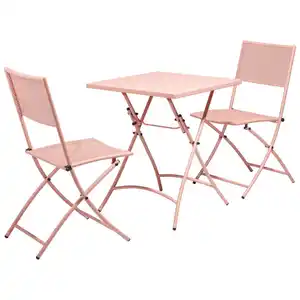 Ambia Garden Balkonset, Rosa, Metall, 3-teilig, Rundrohr, Tisch klappbar, Stuhl platzsparend verstaubar, Balkonmöbel, Balkonmöbel-Sets