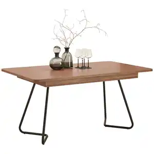 Hom`in Esstisch, Schwarz, Walnuss, Metall, Holzwerkstoff, quadratisch, Rundrohr, 90x76x160-205 cm, ausziehbar, Esszimmer, Tische, Esstische, Esstische quadratisch