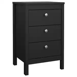 Mid.you Nachtschrank Madrid 172301, Schwarz, Metall, 3 Schublade(n) Schubladen, 43.8x70.1x38.4 cm, Schlafzimmer, Nachttische