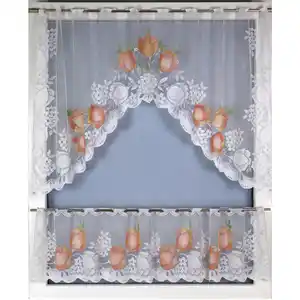 Kurzgardinenset Bistro Gardinen SET Handcoloriert, Weiß, Terracotta, Textil, Blume, 150x105 cm, Oeko-Tex® Standard 100, ohne Technik, Wohntextilien, Gardinen & Vorhänge, Fertiggardinen, Scheibenga