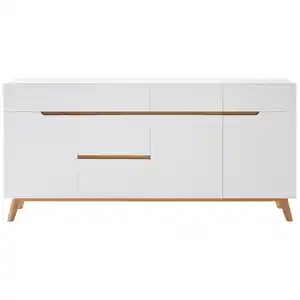 Sideboard Cervo, Weiß, Eiche, Holz, Holzwerkstoff, Eiche, furniert, massiv, 3 Fächer, 6 Schublade(n) Schubladen, 193x95x40 cm, Typenauswahl, Beimöbel erhältlich, stehend, Holzmöbel, Kleinmöbel