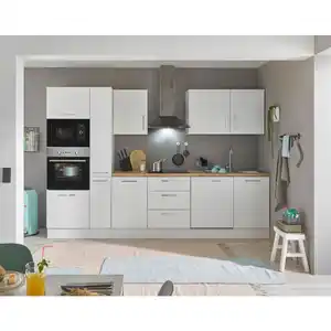 Mid.you Küchenblock, Weiß, Eiche Artisan, Metall, 3 Schublade(n) Schubladen, seitenverkehrt montierbar, nur wie online abgebildet bestellbar, 310 cm, höhenverstellbare Füße, Küchen, Küchenzeil