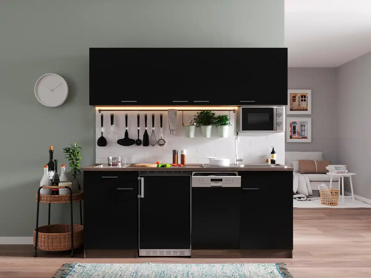 Bild 1 von Küchenblock ECONOMY 195 Schwarz/Eiche B: 195 cm, Schwarz, Eichefarben