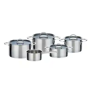 GSW Kochtopfset Elegance, Edelstahl, Metall, 5-teilig, 16 cm,20 cm,16 cm, 1.9 L,3.4 L,5.8 L,2.5 L,1.4 L, ISO 9001, Messskala, backofengeeignet, hitzebeständige Griffe, rostfrei, Griffe werden nicht