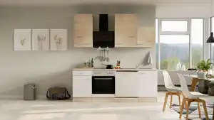 Küchenblock Samoa Weiß/Eichefarben mit Geräten, Weiß, Sonoma Eiche
