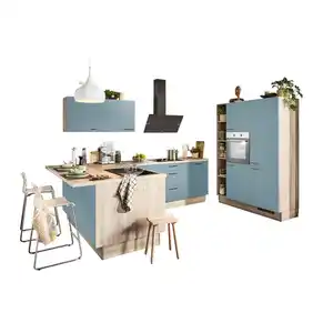 Xora Eckküche XO 15, Pastellblau, Tannenholz, Metall, 1 Schublade(n),3 Schublade(n) Schubladen, U-Form, nur wie online abgebildet bestellbar, 280x150 cm, in den Filialen individuell planbar, seitenv