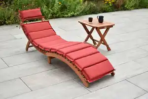 Gartenliege Ipanema Holz inkl. Auflage in Rot, Rot, Beige, Eukalyptusholzfarben