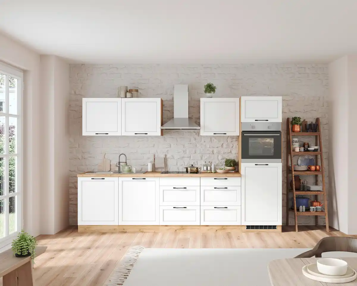 Bild 1 von Küchenzeile Meran mit Geräten ca. 300 cm Weiß/Eiche, Weiß, Eiche Wotan