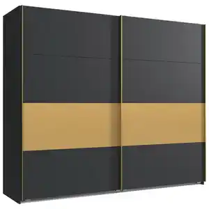 Boxxx Schwebetürenschrank, Graphit, Gold, Holzwerkstoff, 2 Fächer, 225x208x65 cm, Made in Germany, in verschiedenen Größen erhältlich, Schlafzimmer, Kleiderschränke, Schwebetürenschränke