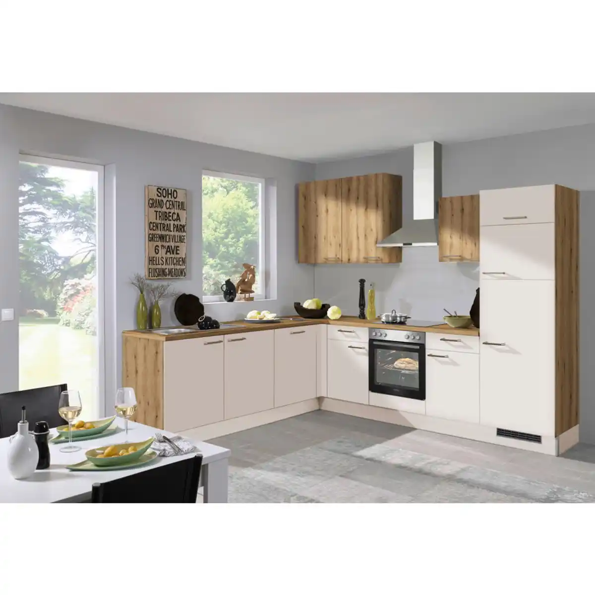 Bild 1 von Xora Eckküche, Eiche, Magnolie, Metall, 2 Schublade(n) Schubladen, L-Form, 285x245 cm, Made in Germany, vormontierter Korpus, Küchen, Eckküchen, Eckküchen ohne Geräte