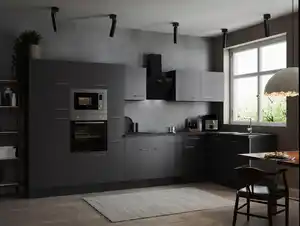 Eckküche Oliver m. Geräten ca. 370x172cm Grau, Grau