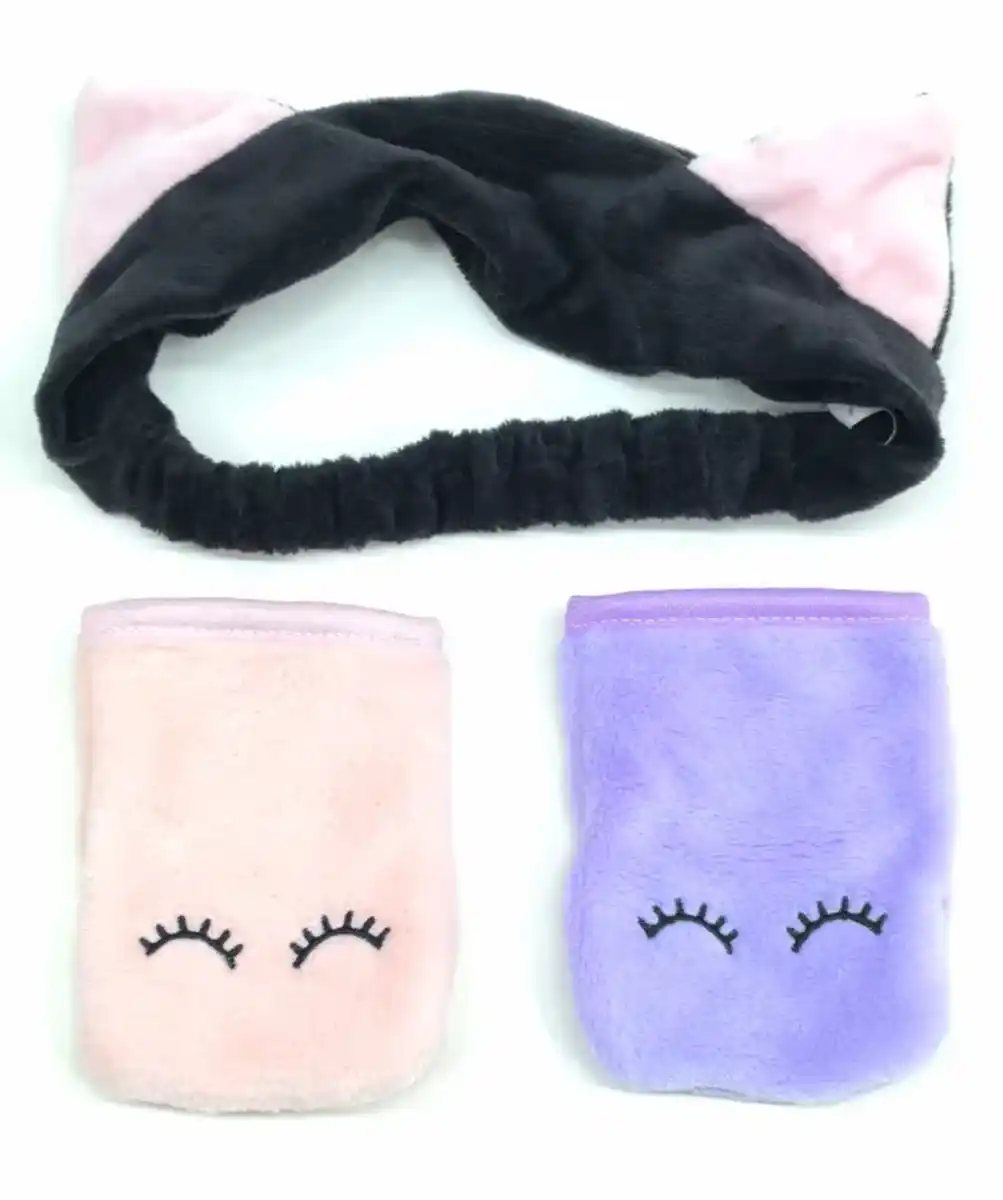 Bild 1 von Kosmetik-Set mit Katzenohren-Stirnband und Handschuhen, pink