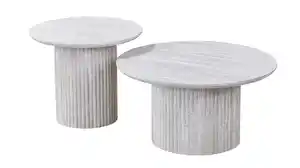 Couchtisch 2er-Set Kalksteinoptik weiß - 80 cm - 60 cm - LIANA