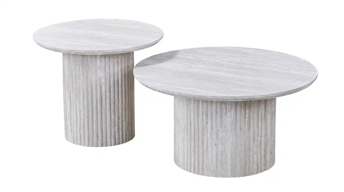 Bild 1 von Couchtisch 2er-Set Kalksteinoptik weiß - 80 cm - 60 cm - LIANA