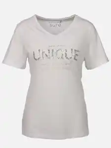 Damen Shirt mit Print und Pailletten Weiß