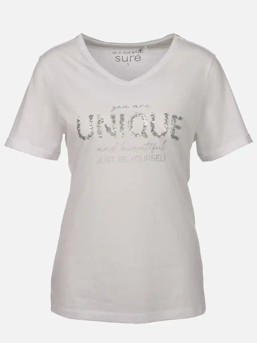 Bild 1 von Damen Shirt mit Print und Pailletten Weiß