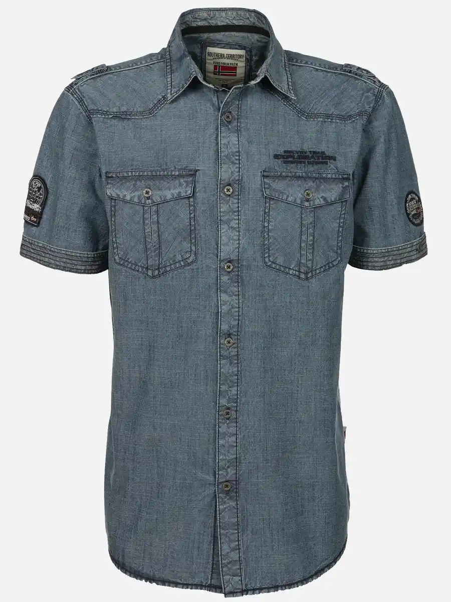 Bild 1 von Herren Freizeithemd mit kurzem Arm Blau