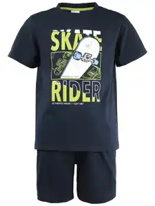 Jungen Shorty Schlafanzug mit Print Blau