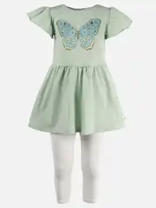 Mädchen Set, 3tlg. best. aus Tunika, Leggings und Täschchen Grün