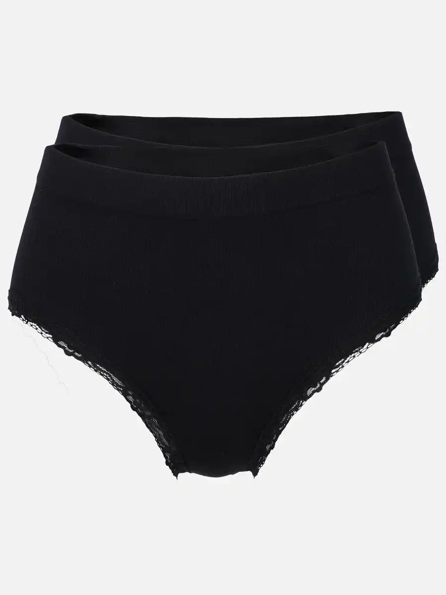 Bild 1 von Damen Taillenslip im 2er Pack mit Ripp und Spitze Schwarz