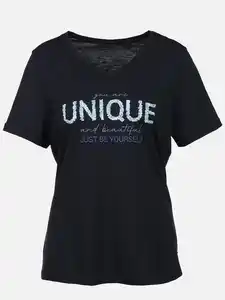 Damen Shirt mit Print und Pailletten Blau