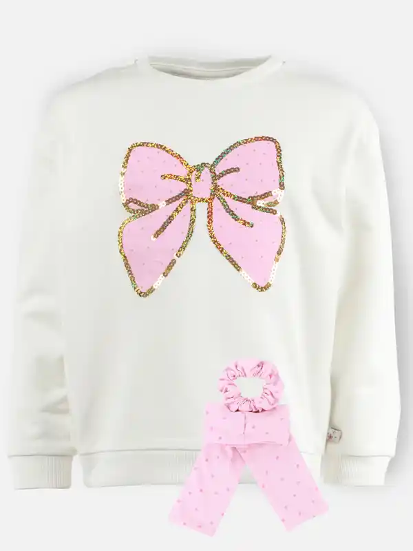 Bild 4 von Mädchen Set, 2tlg., Sweaty mit Paillettenprint und Haarschleife Weiß