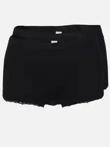 Damen Panty seamless im 2er Pack mit Ripp und Spitze Schwarz