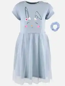 Mädchen Kleid mit Hasenprint und Chiffonüberrock Blau