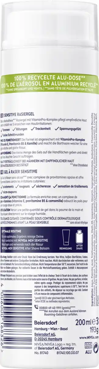 Bild 2 von NIVEA MEN NIVEA MEN Sensitive Rasiergel 200ml, 200 ml