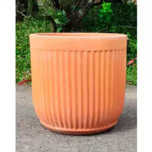 Pflanzgefäß, White Washed Terracotta mit Rillen, HxØ: 36 x 36 cm