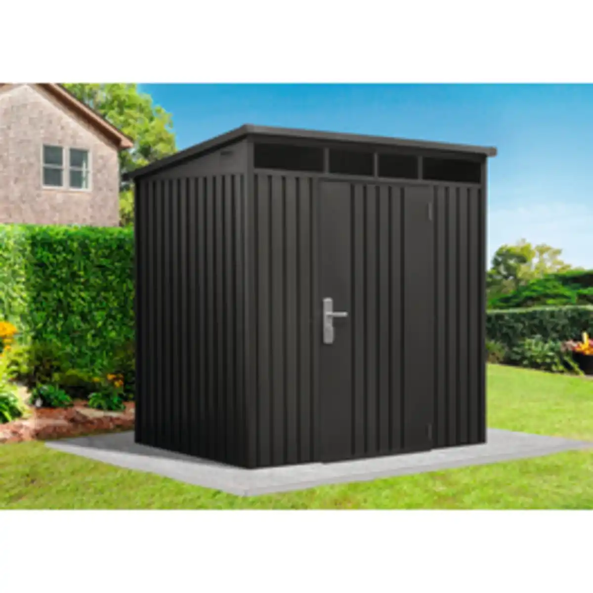 Bild 1 von Mr. GARDENER Gerätehaus »Premium Geräte-Pultdachhaus«, Metall, BxHxT: 197 x 201 x 146 cm (Außenmaße inkl. Dachüberstand)