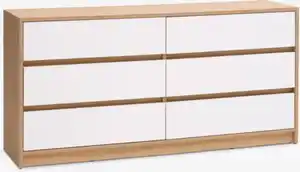 3+3 Schubladen Kommode BILLUND weiß/Eiche natur