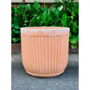 Pflanzgefäß, White Washed Terracotta mit Rillen, HxØ: 21 x 20 cm