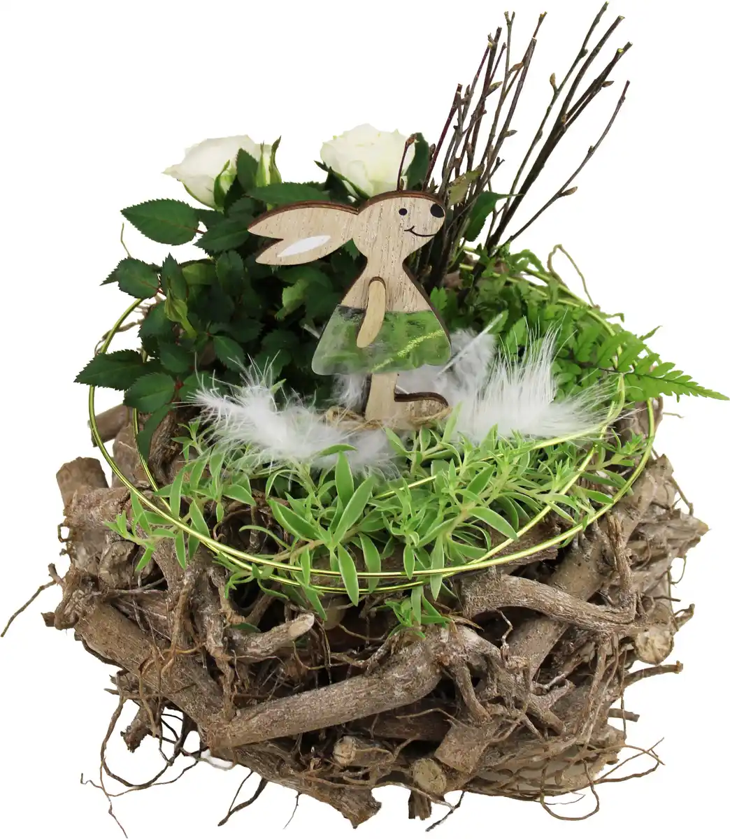 Bild 1 von Osterarrangement bepflanzter Wurzelkranz mit Frühlingspflanzen