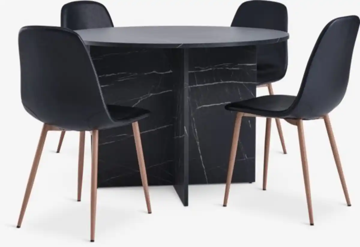 Bild 1 von KRONDAL Ø110 Tisch Marmor + 4 JONSTRUP Stühle schwarz
