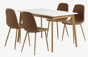 JEGIND L130 Tisch weiß + 4 JONSTRUP Stühle cognac