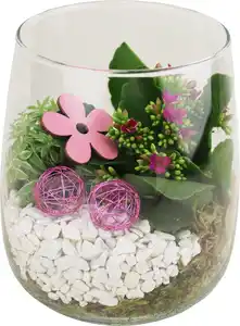 Osterarrangement Frühlingsglas Kalanchoe & Sedum in Glasvase