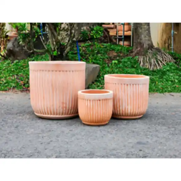 Bild 2 von Pflanzgefäß, White Washed Terracotta mit Rillen, HxØ: 29 x 28 cm