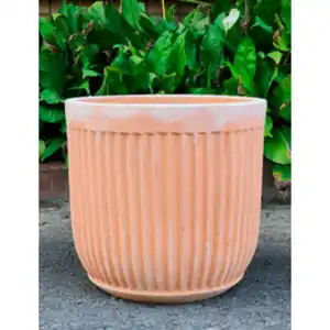 Pflanzgefäß, White Washed Terracotta mit Rillen, HxØ: 29 x 28 cm