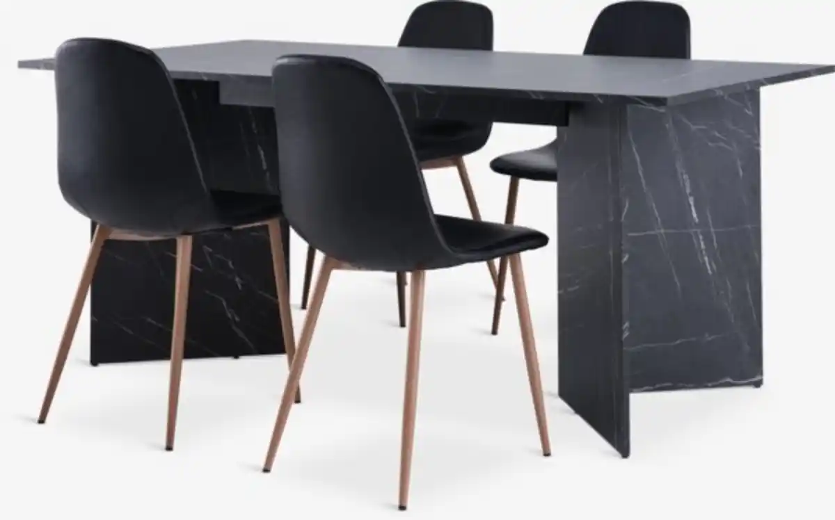 Bild 1 von KRONDAL L180 Tisch Marmor + 4 JONSTRUP Stühle schwarz